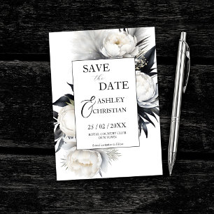 Zwart-wit bloemen fotosjabloon save the date