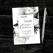 Zwart-wit bloemen fotosjabloon save the date