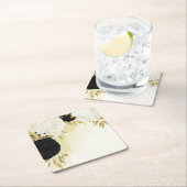 zwart wit bloemen gouden bladeren bruiloft kartonnen onderzetters (Insitu)