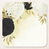 zwart wit bloemen gouden bladeren bruiloft kartonnen onderzetters (Voorkant)