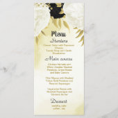 zwart wit bloemen gouden bladeren bruiloft menu (Voorkant)