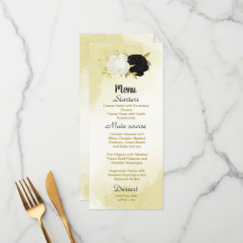 zwart wit bloemen gouden bladeren bruiloft menu