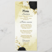 zwart wit bloemen gouden bladeren bruiloft menu (Voorkant)