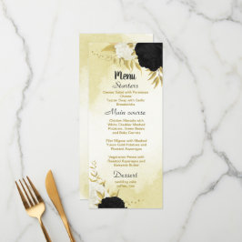 zwart wit bloemen gouden bladeren bruiloft menu