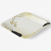 zwart wit bloemen gouden bladeren bruiloft papieren bordje (Gebogen)