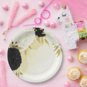 zwart wit bloemen gouden bladeren bruiloft papieren bordje (Feest)