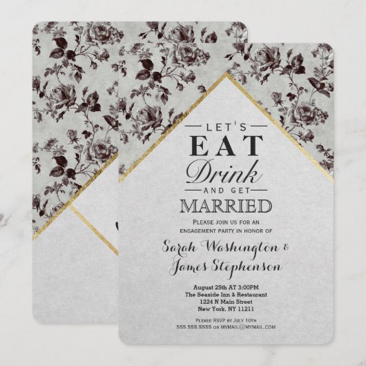 Zwart & Wit Bloemen & Gouden Trim Gerecycled Papie Kaart (Voorkant / Achterkant)