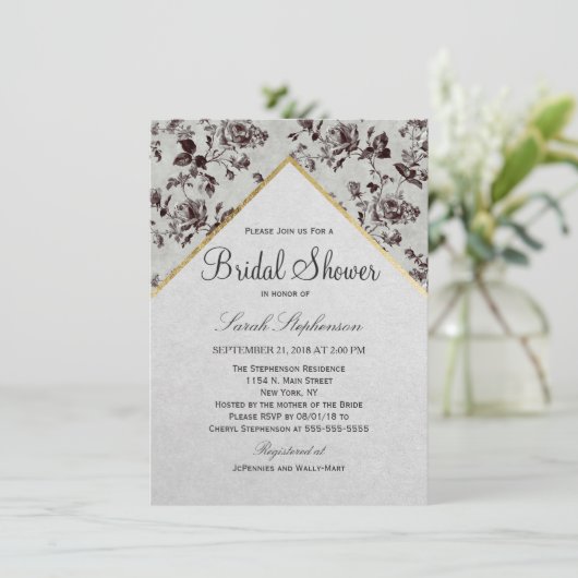 Zwart & Wit Bloemen & Gouden Trim Gerecycled Papie Kaart (Staand voorkant)