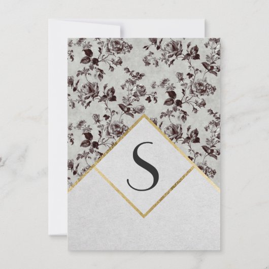 Zwart & Wit Bloemen & Gouden Trim Gerecycled Papie Kaart (Achterkant)