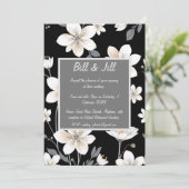 Zwart-wit Bloemen Grijs Tekstvak Trouwen Kaart (Staand voorkant)