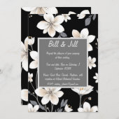 Zwart-wit Bloemen Grijs Tekstvak Trouwen Kaart (Voorkant / Achterkant)