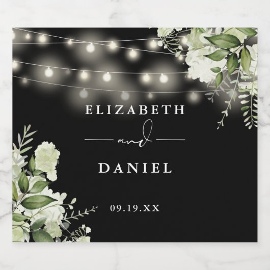 Zwart-wit Bloemen groen licht bruiloft Bier Etiket (Enkel label)