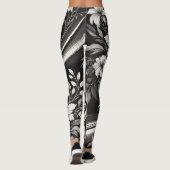 Zwart-wit Bloemen Gym Draag Leggings (Achterkant)