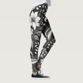 Zwart-wit Bloemen Gym Draag Leggings (Rechts)