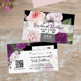 Zwart-wit Bloemen Haar Stylist Afspraak QR Visitekaartje