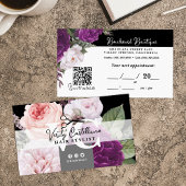 Zwart-wit Bloemen Haar Stylist Afspraak QR Visitekaartje