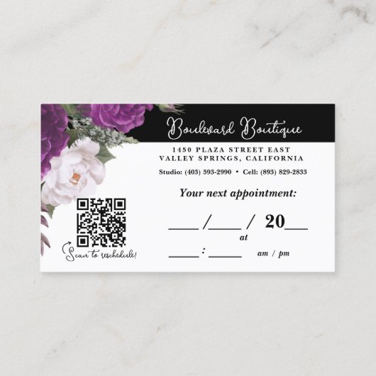 Zwart-wit Bloemen Haar Stylist Afspraak QR Visitekaartje (Achterkant)