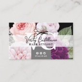 Zwart-wit Bloemen Haar Stylist Afspraak QR Visitekaartje (Voorkant)