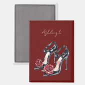 Zwart Wit Bloemen Hoge Hakken Magneet (Voorkant / Achterkant)