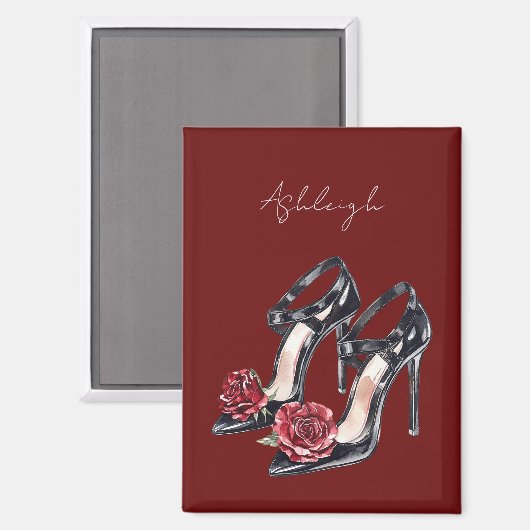 Zwart Wit Bloemen Hoge Hakken Magneet (Voorkant / Achterkant)