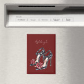 Zwart Wit Bloemen Hoge Hakken Magneet (Insitu (Vaatwasser))