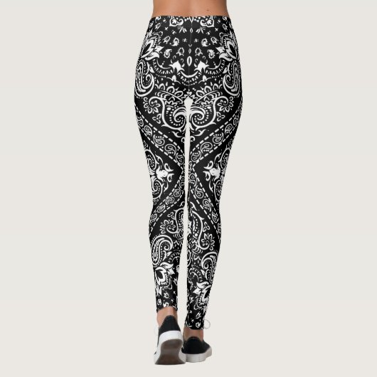 Zwart-wit bloemen hoofddoek Boho Leggings (Achterkant)