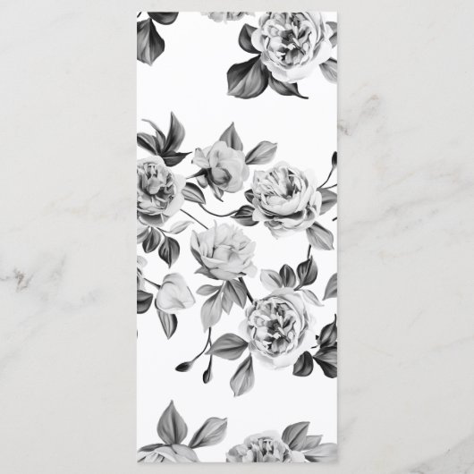 Zwart-wit Bloemen Huwelijk  Menu (Achterkant)