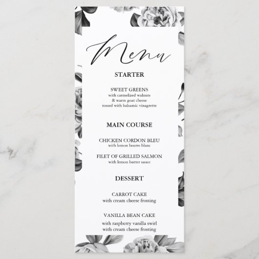 Zwart-wit Bloemen Huwelijk  Menu (Voorkant)