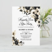 Zwart-wit Bloemen Huwelijk Na Feest Kaart (Staand voorkant)