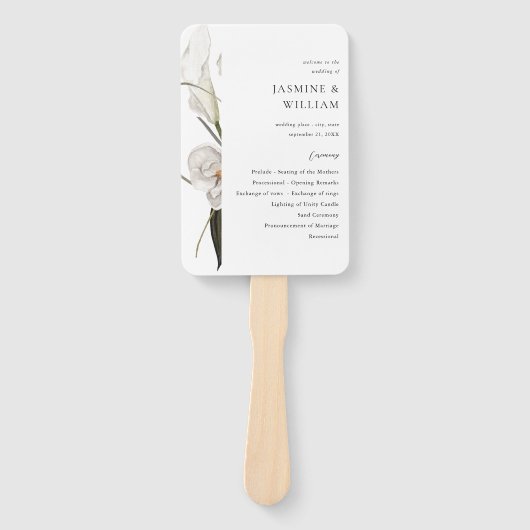 Zwart & Wit Bloemen Huwelijk Programma 2 Handwaaier (Voorkant)