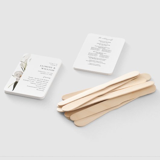 Zwart & Wit Bloemen Huwelijk Programma 2 Handwaaier (Niet-gemonteerd)