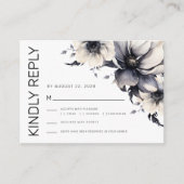 Zwart Wit Bloemen Huwelijk RSVP Informatiekaartje (Voorkant)
