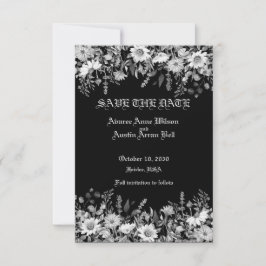 Zwart-wit bloemen-huwelijk save the date