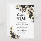 Zwart-wit Bloemen Huwelijk Save the Date Kaart (Voorkant)