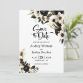 Zwart-wit Bloemen Huwelijk Save the Date Kaart (Staand voorkant)