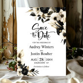 Zwart-wit Bloemen Huwelijk Save the Date Kaart