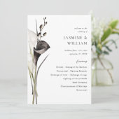 Zwart & Wit Bloemen Huwelijksceremonie Programma (Staand voorkant)