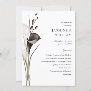 Zwart & Wit Bloemen Huwelijksceremonie Programma