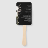 Zwart & Wit Bloemen Huwelijksprogramma Zwart Handwaaier (Voorkant)