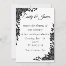 “Zwart-wit bloemen-huwelijksuitnodiging