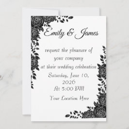 “Zwart-wit bloemen-huwelijksuitnodiging Kaart