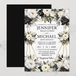 Zwart-wit Bloemen Huwelijksuitnodigingen Kaart