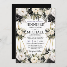 Zwart-wit Bloemen Huwelijksuitnodigingen