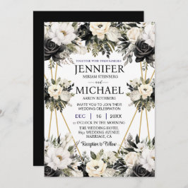 Zwart-wit Bloemen Huwelijksuitnodigingen Kaart