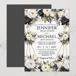 Zwart-wit Bloemen Huwelijksuitnodigingen Kaart