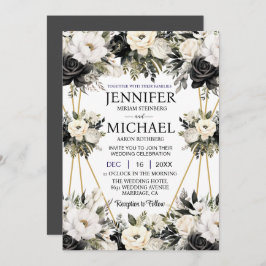 Zwart-wit Bloemen Huwelijksuitnodigingen Kaart