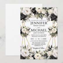 Zwart-wit Bloemen Huwelijksuitnodigingen