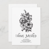 Zwart-wit  Bloemen | Ik ben verhuisd Aankondigingskaart (Voorkant / Achterkant)