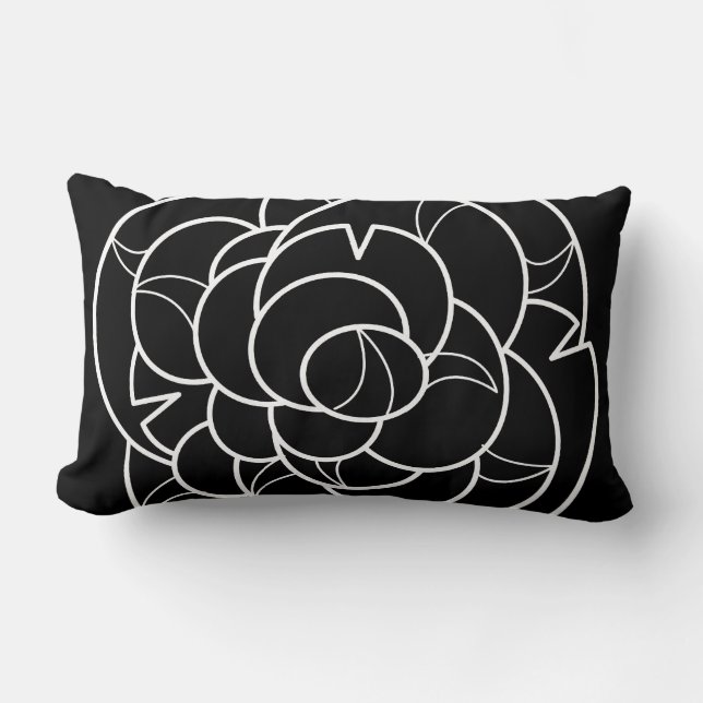 Zwart & Wit Bloemen Illustratie Kussen (Voorkant)