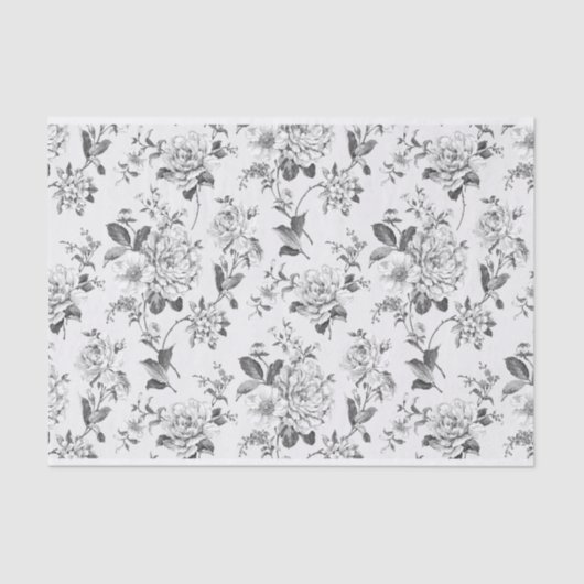 Zwart-wit Bloemen Illustraties Patroon Tissuepapier (Voorkant)